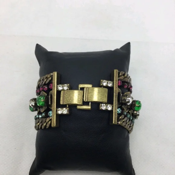 Stella & Dot Green Blue Pink & Clear Rhinestone Bracelet 7" - Picture 2 of 3